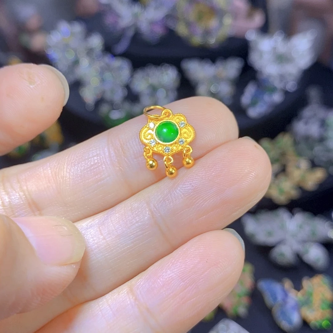 翡翠银S925镶嵌吊坠(不含链)天然