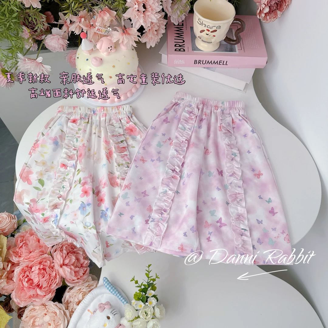 【Dannirabbit】*夏日+洋气可爱+蝴蝶碎花女童阔腿裤 * G-6328