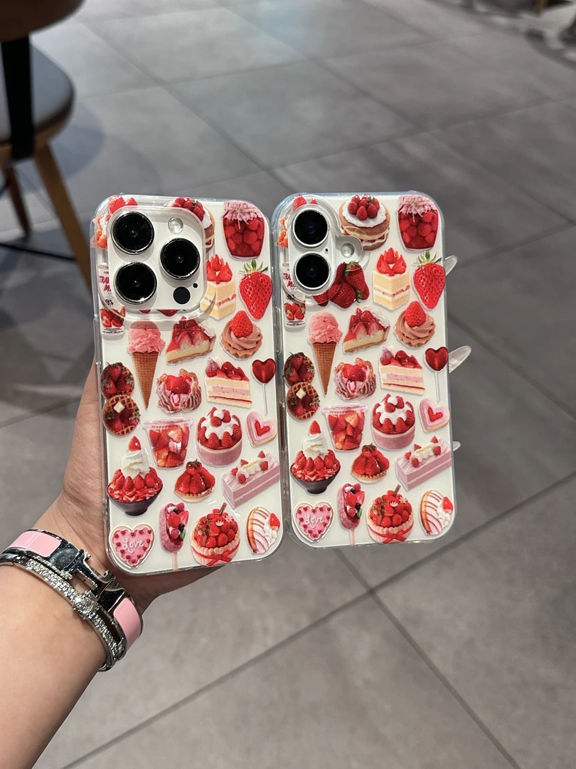 草莓蛋糕冰淇淋适用苹果16华为p70手机壳iPhone14小米oppo