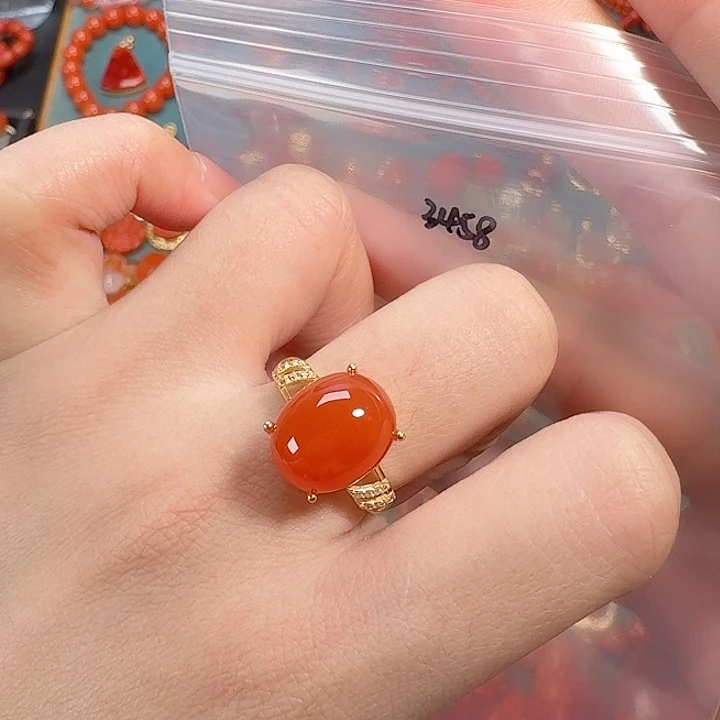 南红玛瑙银S925镶嵌耳饰