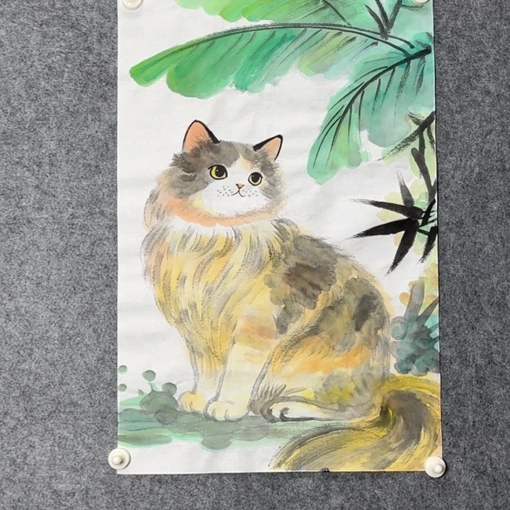 国画手绘国风猫咪图案