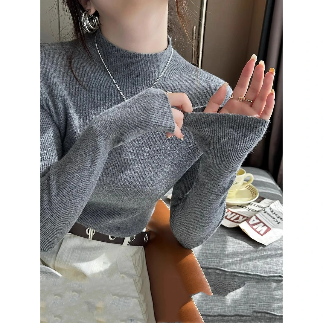 修身打底衫女早秋2025新款黑色针织上衣内搭羊毛衫秋冬半高领毛衣