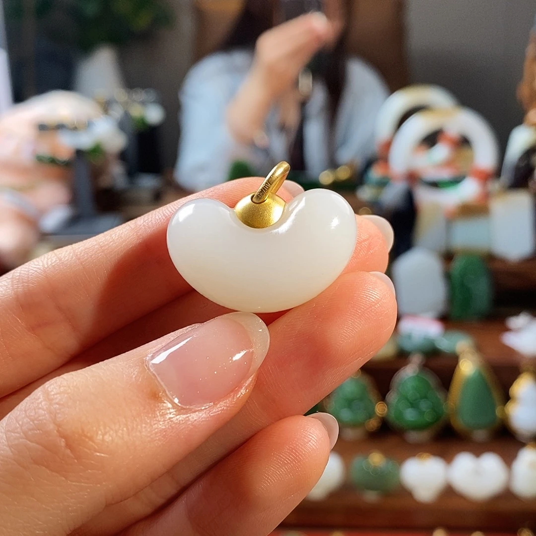 和田玉（白玉）18K金镶嵌吊坠(不含链)T