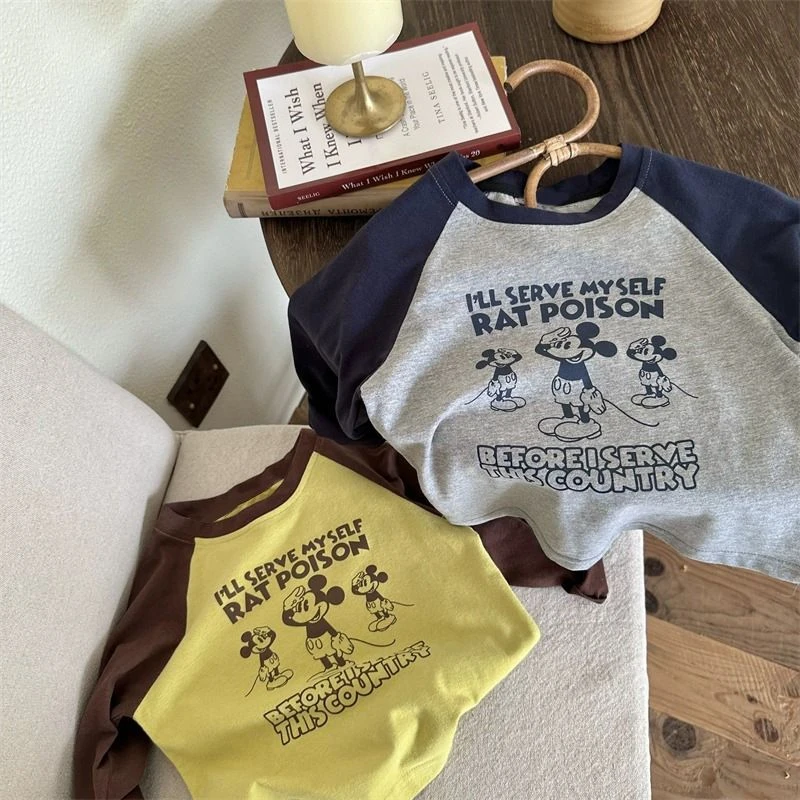 秋冬新品秋新品男女恤长袖可爱卡通米奇中小童装打底上衣春秋