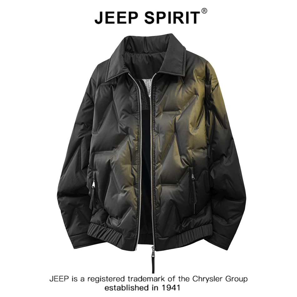 JEEPSPIRIT吉普90白鸭绒翻领羽绒服男冬季2025新款大码夹克外套潮
