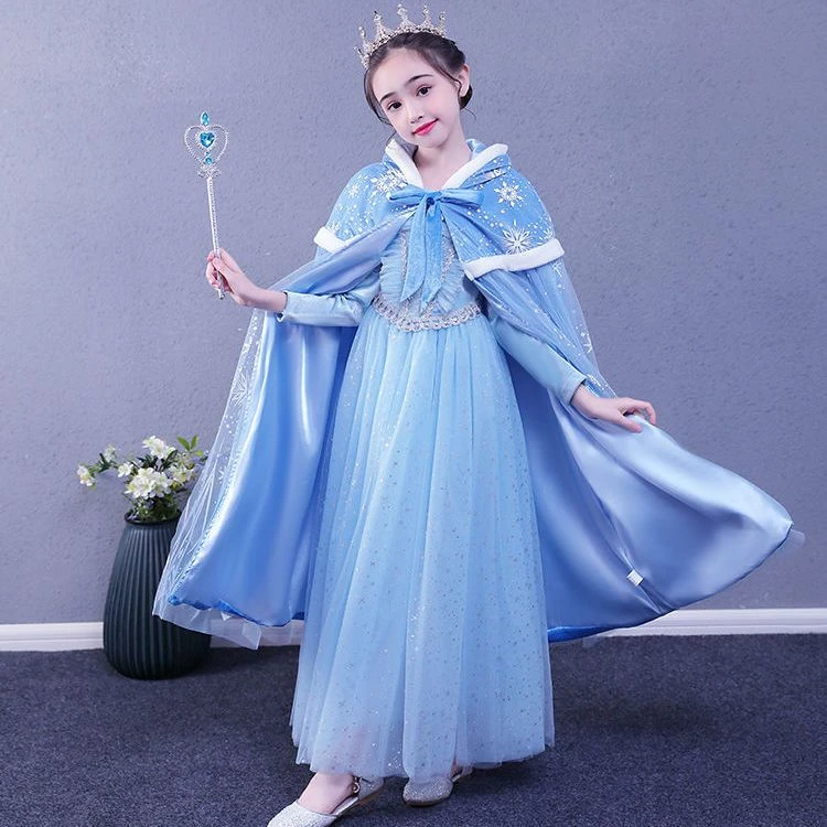 冰雪奇缘2爱莎公主裙女童春秋款灰姑娘儿童生日礼服连衣裙子加绒