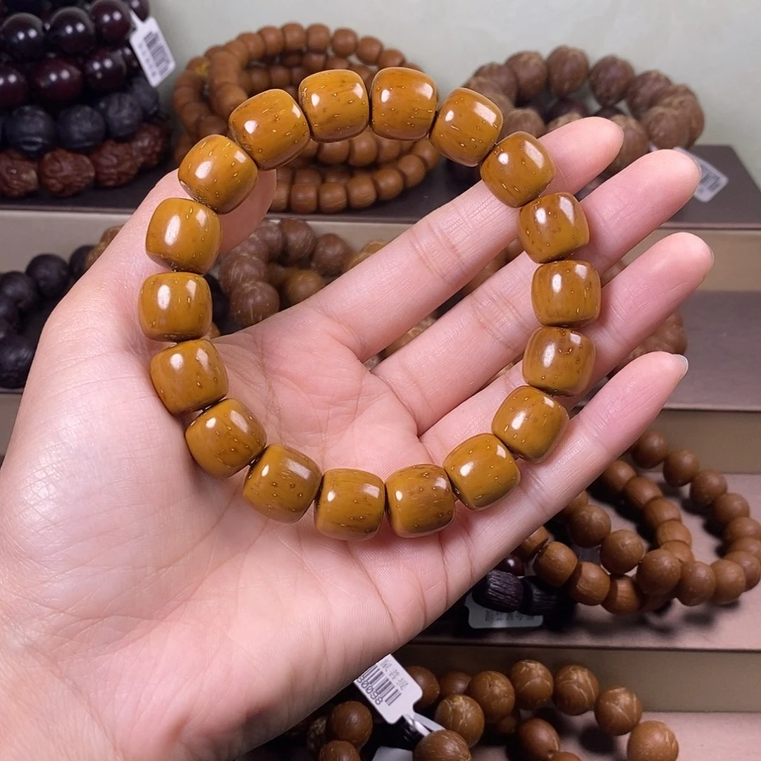 紫金鼠手串14黄皮老型桶珠