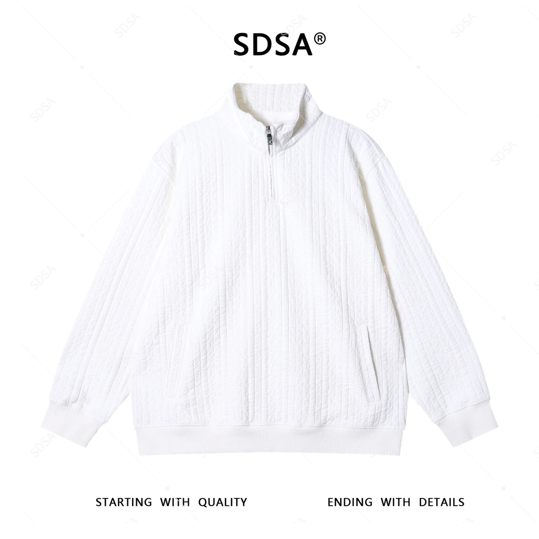 SDSA男士2025新款轻奢痞帅男装半拉链立领卫衣领口刺绣设计时尚