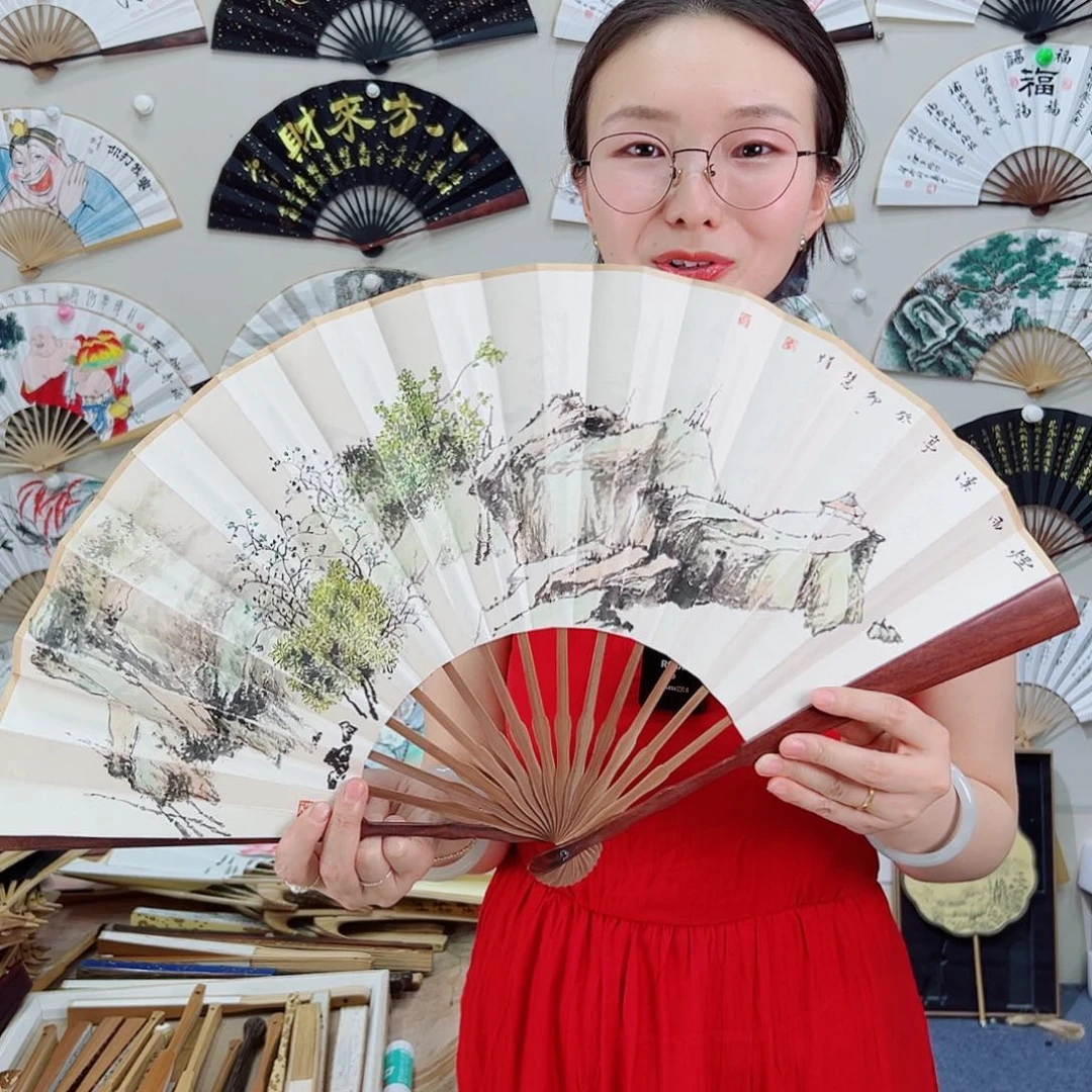 书法十寸红檀-文玩扇-手写-粘好发出