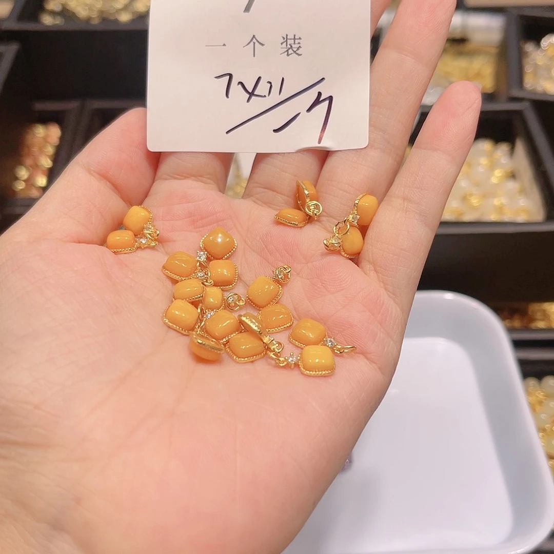 银S925镀金镶嵌蜜蜡颈饰7
