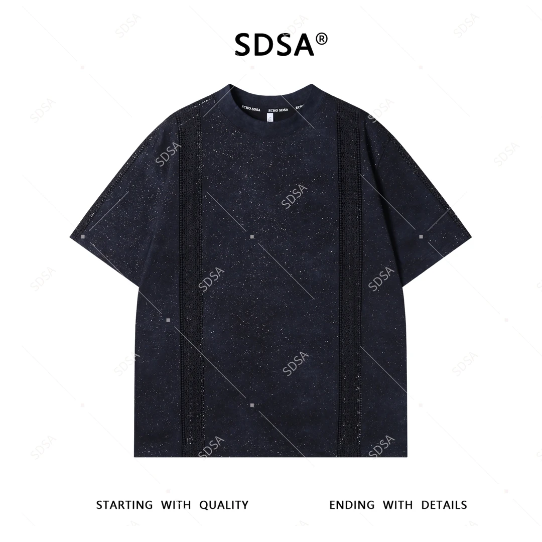 SDSA夏季新款男士痞帅潮流满天星镂空针织圆领短袖T恤气质百搭