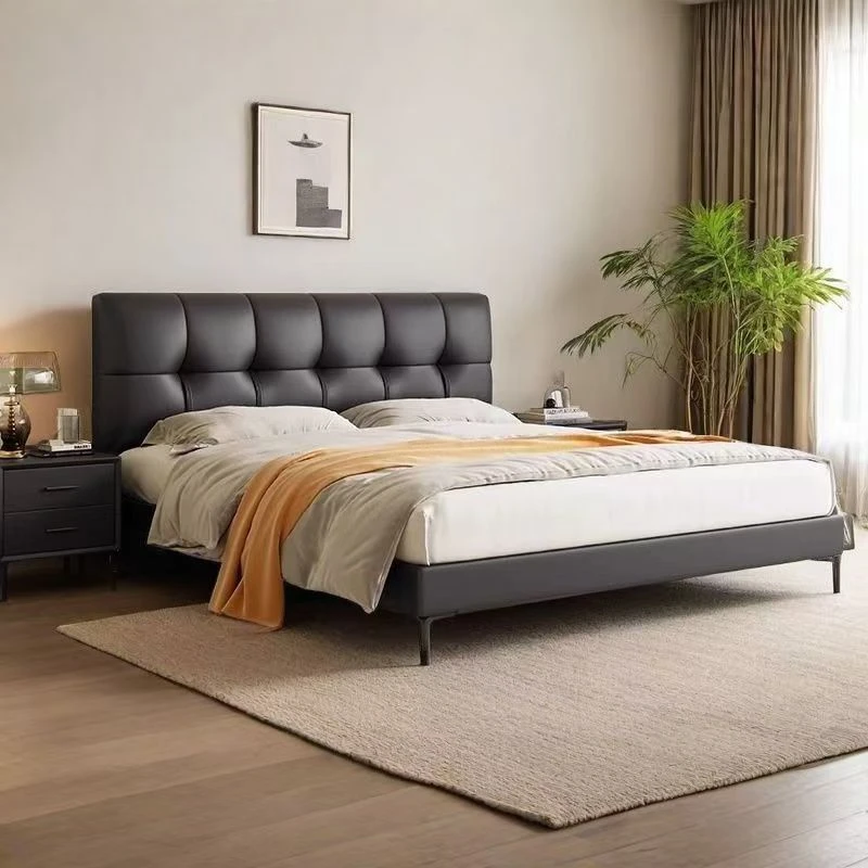 意式轻奢黑色泡芙床主卧1.8米高端双人床真皮床