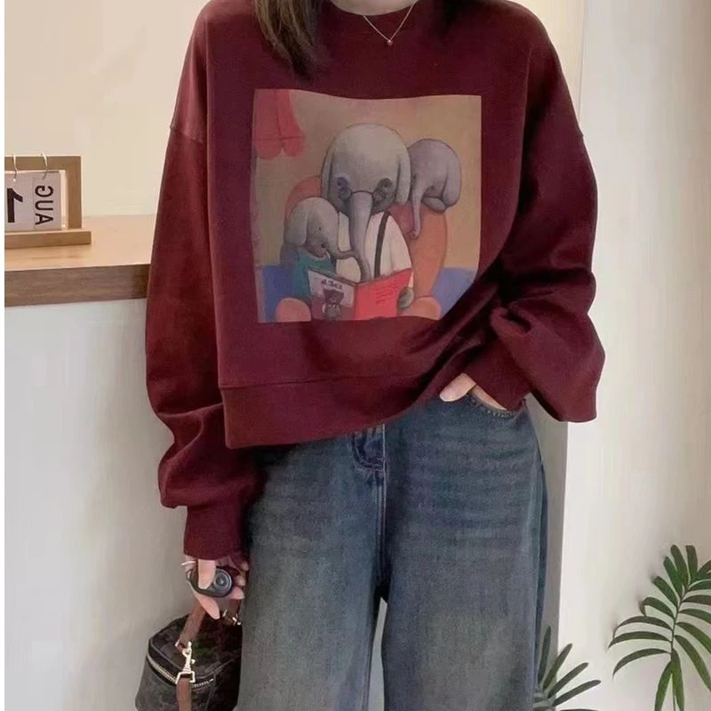 L289港风chic卫衣女秋季2024秋冬新款套头百搭休闲显瘦宽松上衣