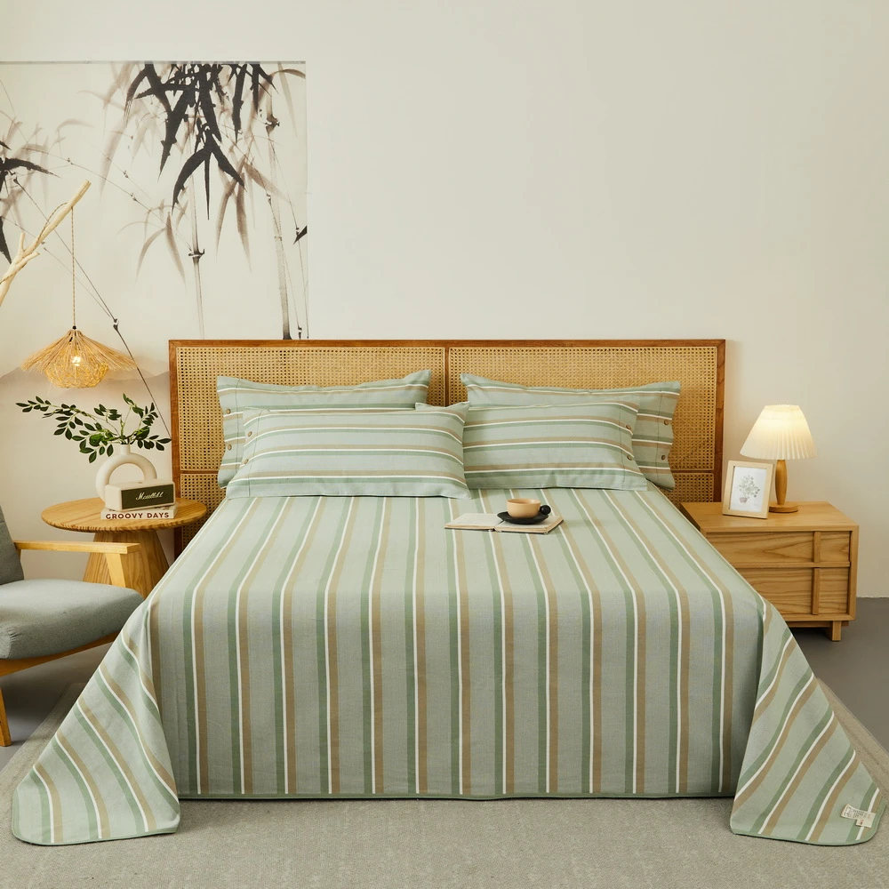 庄织2025老粗布凉席加厚床单三件套 可机洗水洗