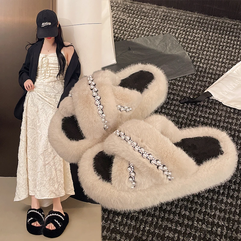 【向轩】露趾圆头女秋季厚款防滑注压棉拖冬季