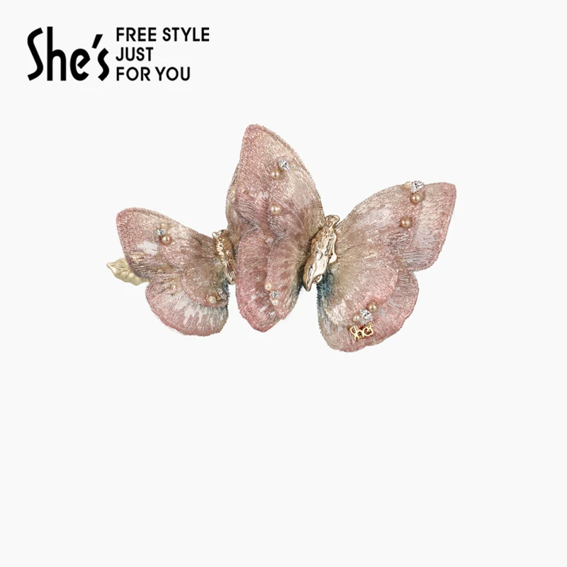 【双十一】shes茜子自然复刻原创国风刺绣蝴蝶盘发横夹半发顶夹新中