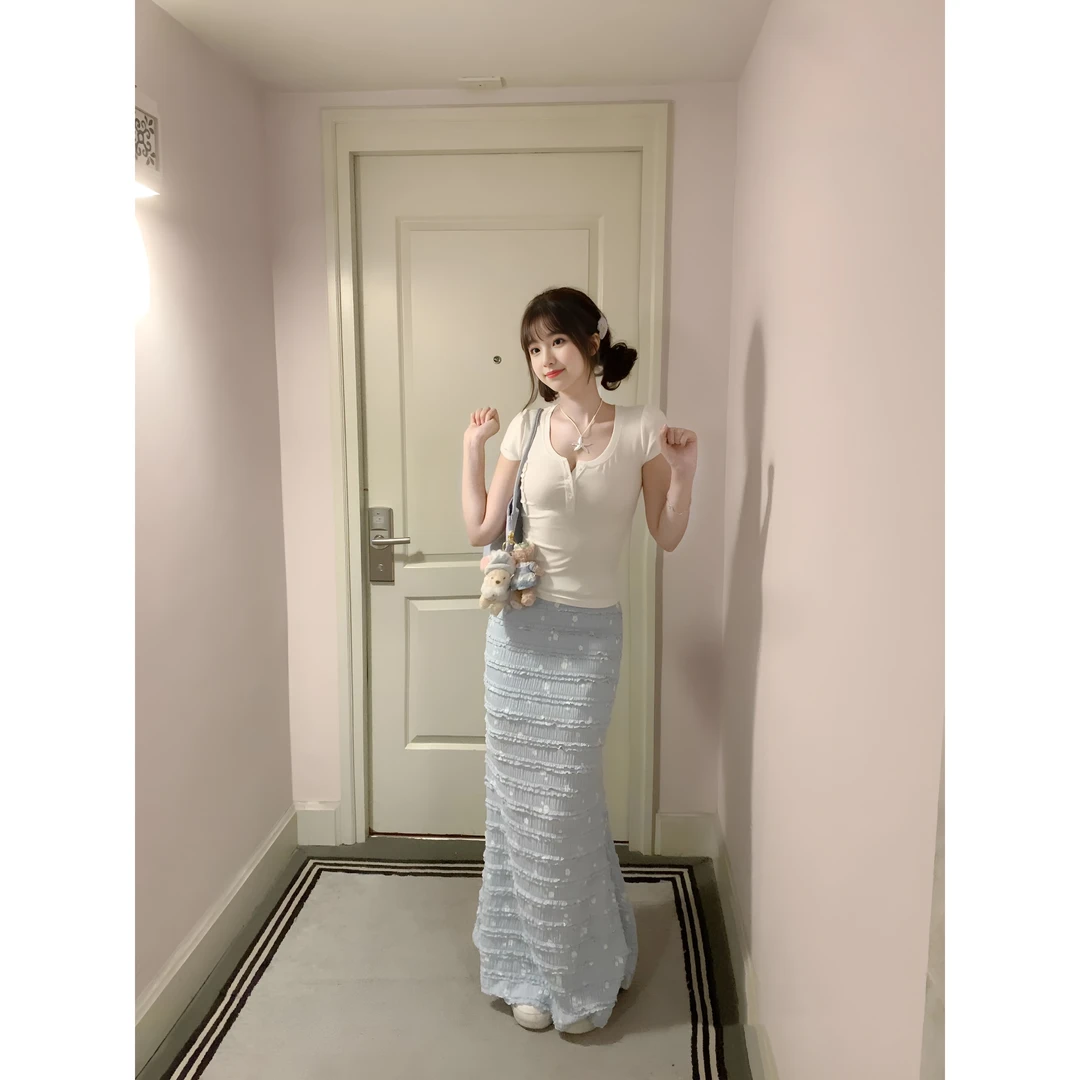 套装女2025夏季新款纯欲甜辣修身针织上衣高腰显瘦长款蛋糕半身裙