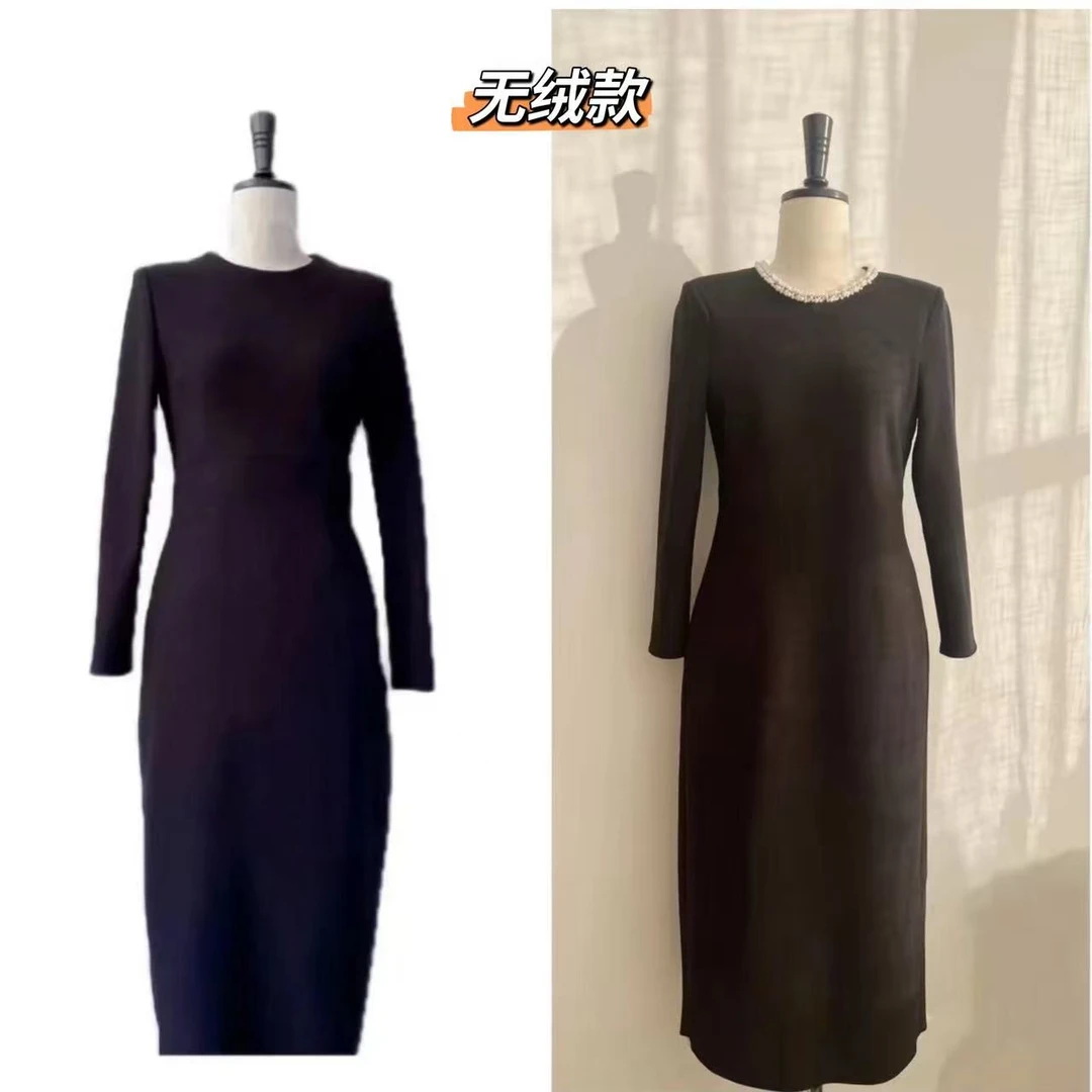 MEIPEI 简约风｜长袖无绒气质连衣裙24011147/24011148