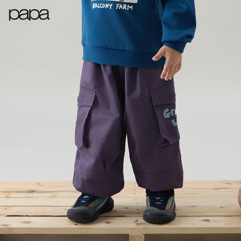 【加绒工装裤】papa爬爬秋季儿童户外出行加绒束脚工装裤百搭保暖