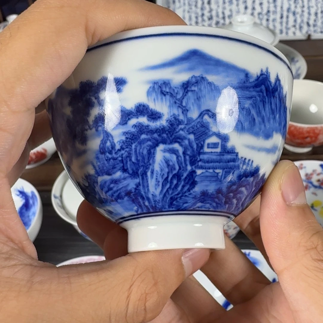 青花手绘山水主人杯