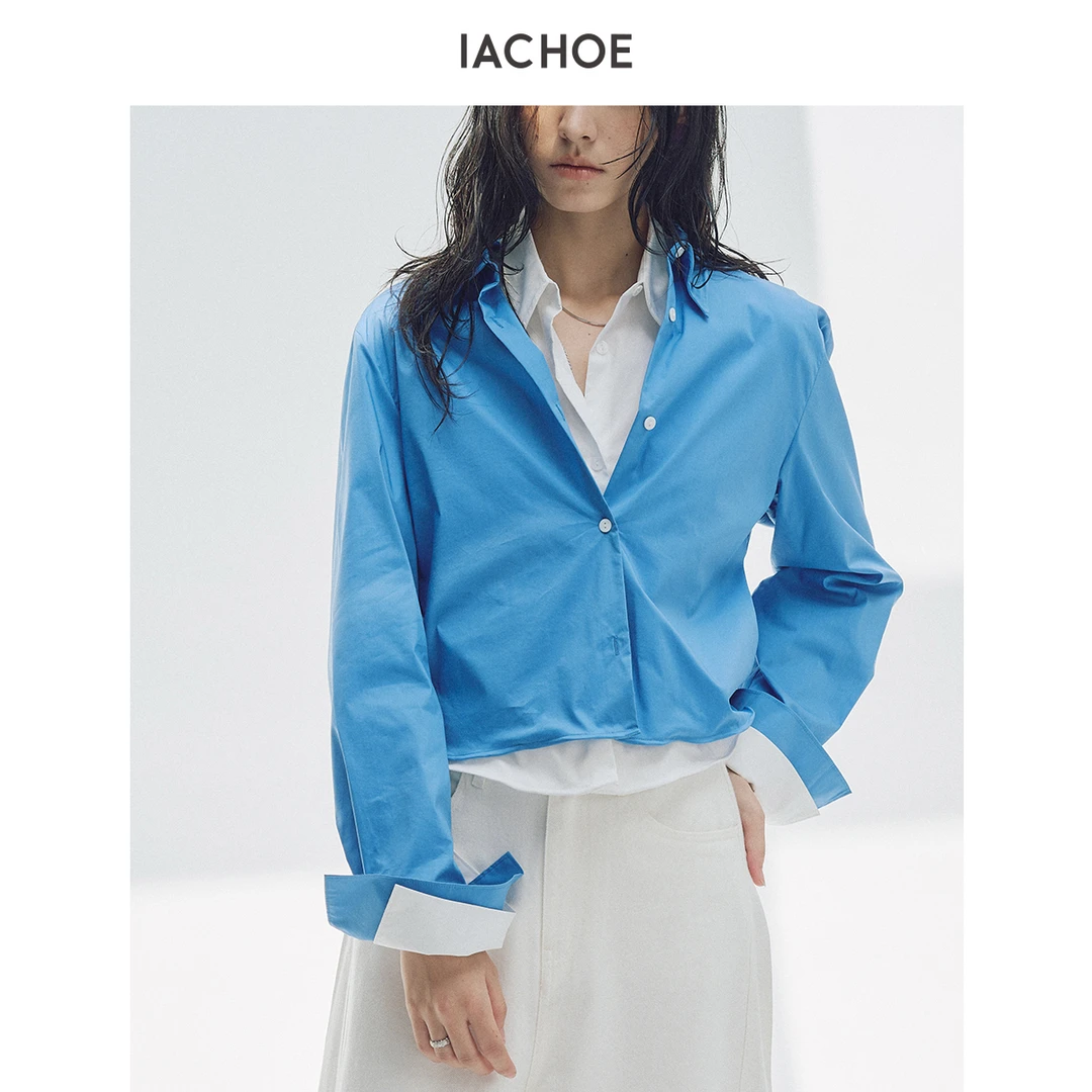 IACHOE【扭扭衬衫】短款衬衫下摆可塑形3661504002