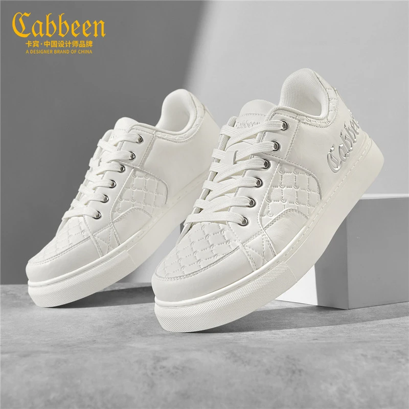卡宾鞋子男款冬季新款老花休闲小白鞋干净感痞帅男鞋简约复古板鞋