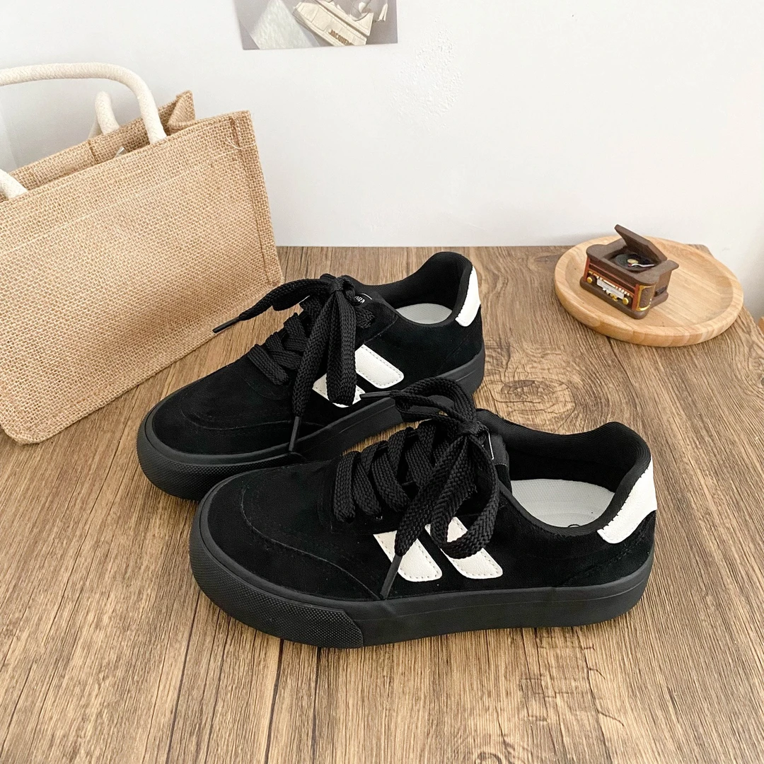 黑色厚底德训鞋女2025秋季新款复古小众韩版休闲板鞋学生百搭潮鞋