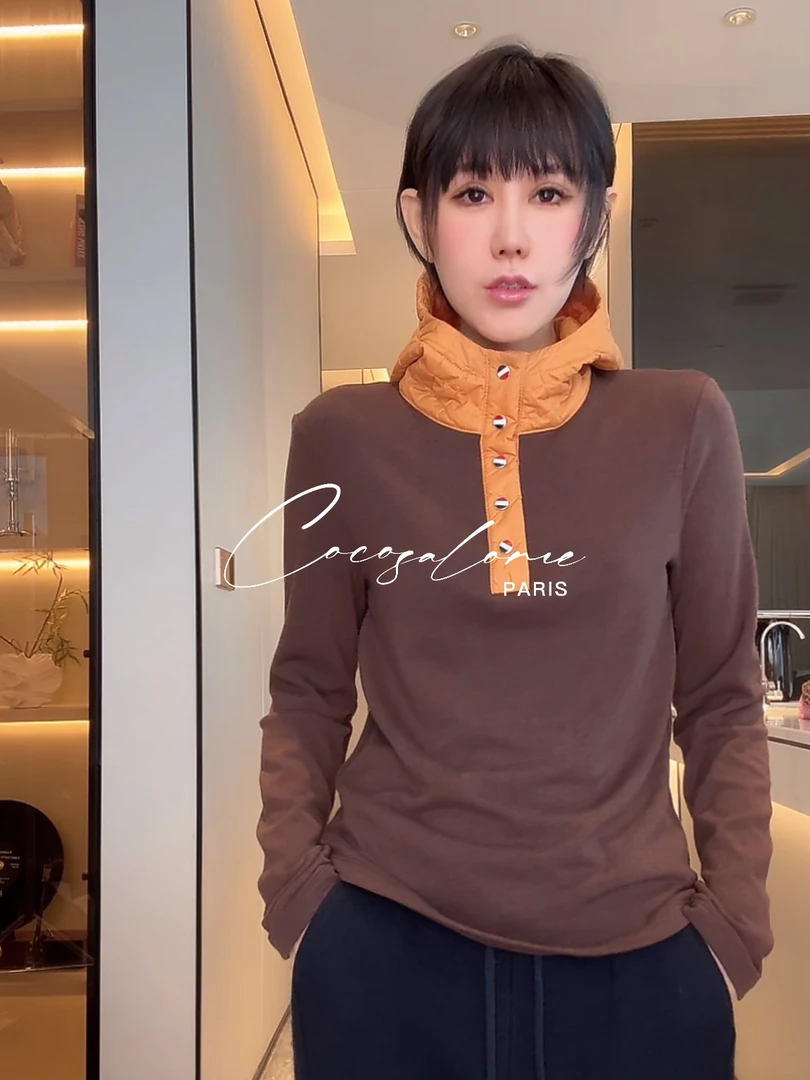 韩彬彬"秋日氛围"加绒设计感软糯亲肤连帽打底衫女保暖长袖2736-4