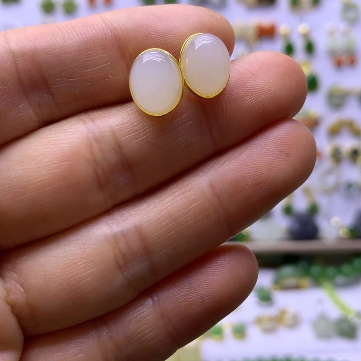 和田玉银S925镶嵌耳饰