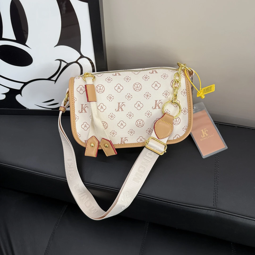 时尚小众夏季单肩花色简约风印花斜挎包复古风方形拉链字母小包包