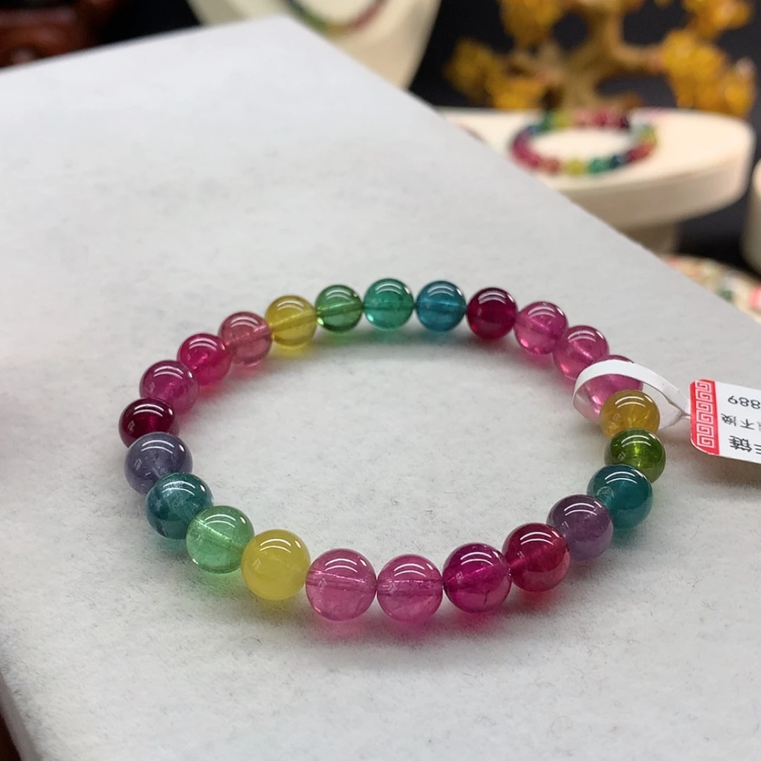 【闪购商品】未镶嵌手链碧玺彩虹色标单圈7.5