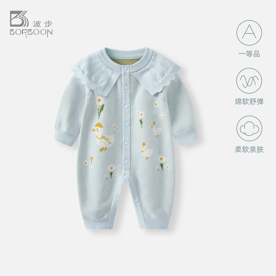 婴儿连体衣秋装衣服2025新款女宝宝满月百天针织哈衣春秋外出爬服