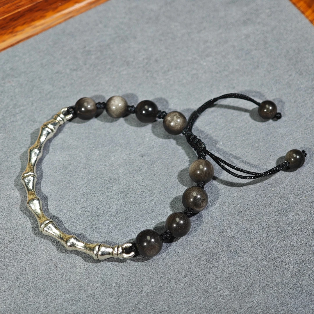 竹节银曜石手工编织手绳男女款新中式复古上岸风格节日礼物