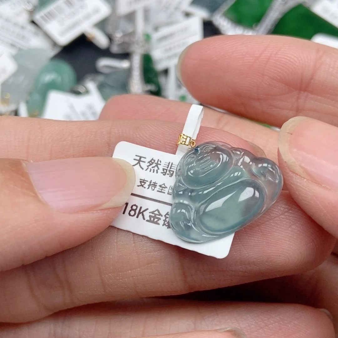 翡翠18K金镶嵌吊坠(不含链)