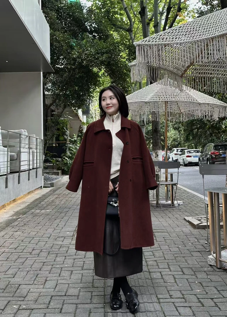 【汐汐女装二店】小个子定制秋冬轻奢气质中长款翻领大衣 7001