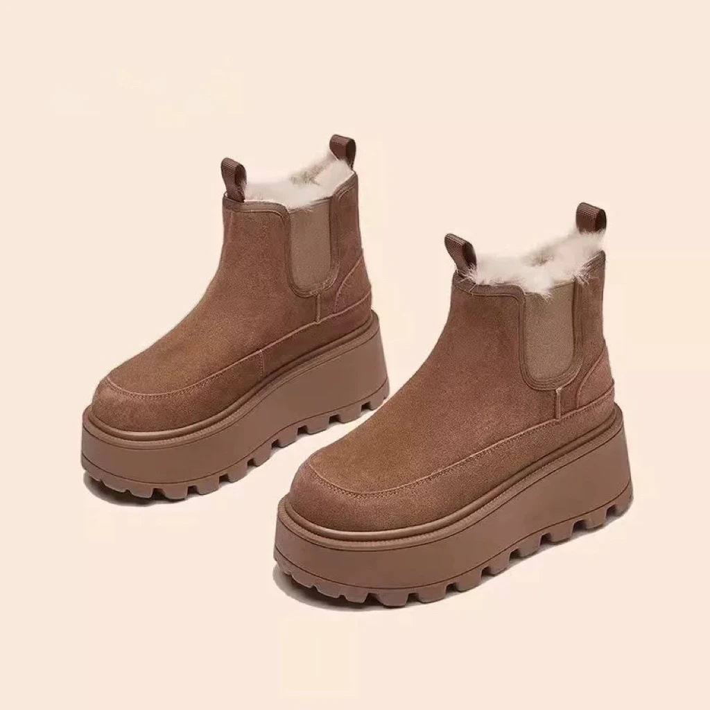 小个子7cm厚底增高雪地靴女2024冬季新款加绒保暖棉靴时尚马丁靴