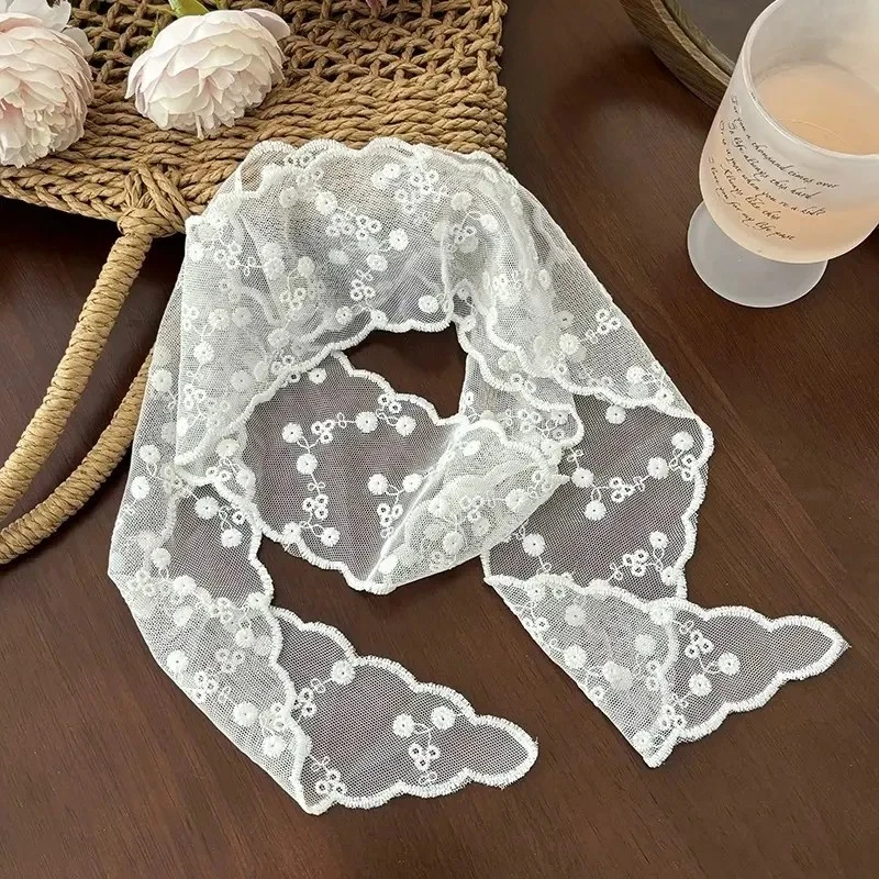 【金咕咕】2025新款流行韩系氛围感蕾丝花边小丝巾百搭超仙女发饰