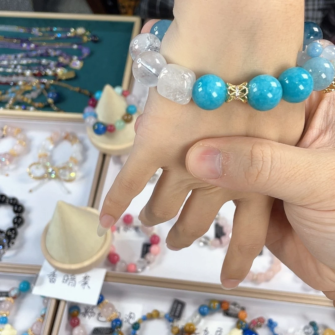 水晶手链银S925镀金镶嵌