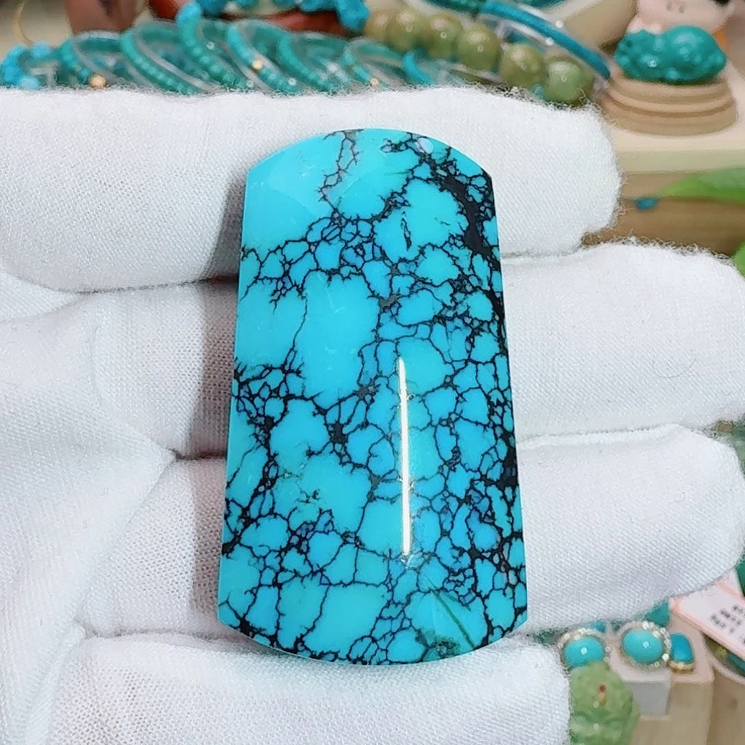 绿松石未镶嵌珠宝奇石饱满高瓷蓝无事牌