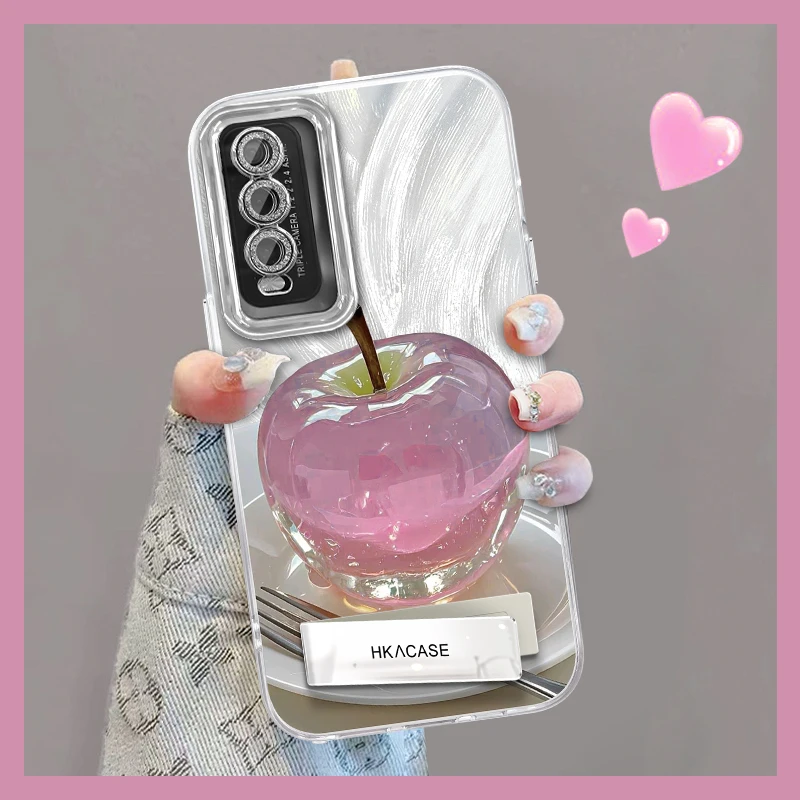 适用于vivoy30精孔羽纱晶莹粉苹果网红个性创意支架全包手机壳女