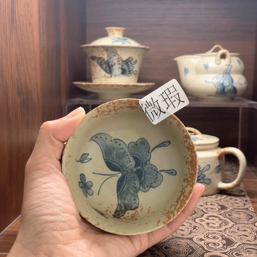 釉下手绘茶具微瑕