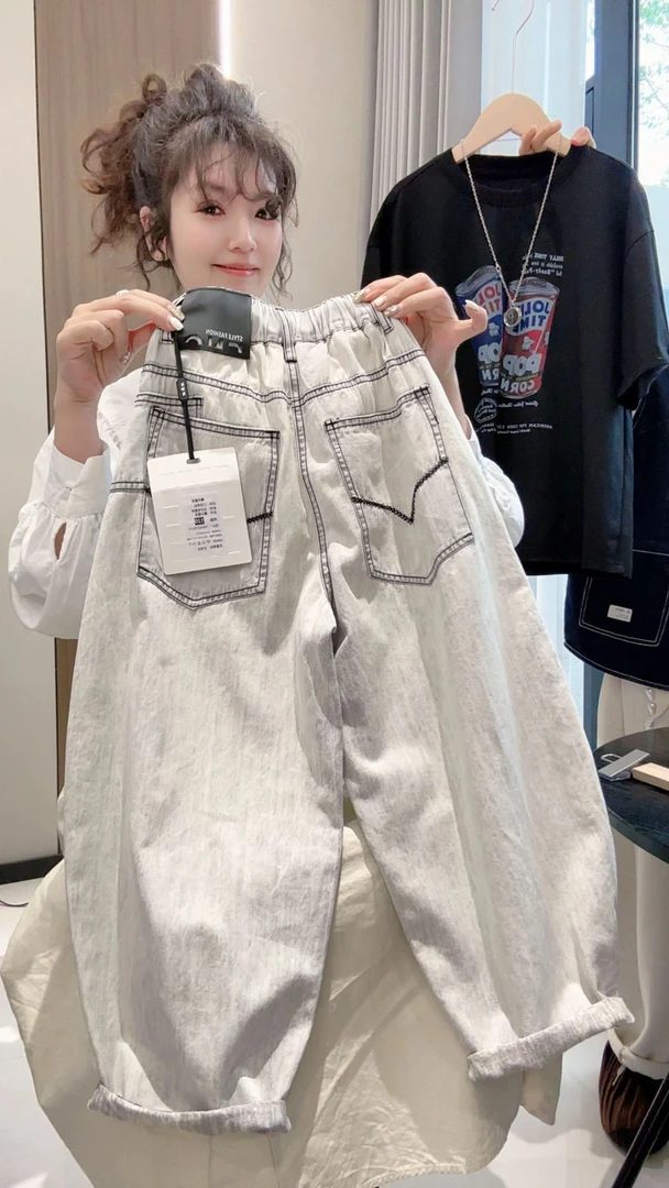 2025夏季纯棉儿童时尚洋气韩版宽松休闲薄弯刀裤长裤