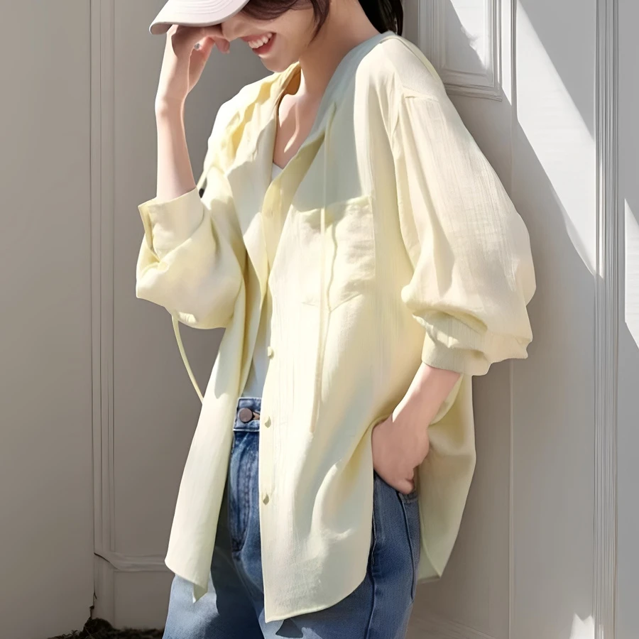 夏季新款衬衫外套女柔软连帽上衣别致氛围感小个子防晒空调衫薄款