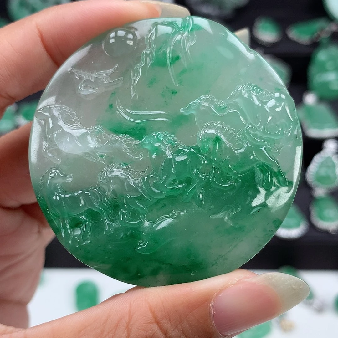 银S925镶嵌吊坠石英质玉（非洲翠）