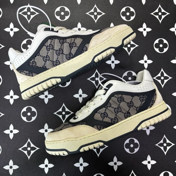 95新 GUCCI/古驰 40.5欧码Re-web藏蓝老花时尚经典古驰板鞋