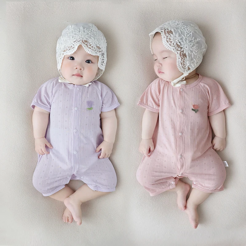 婴儿短袖连体衣新生儿夏季薄款透气夏装哈衣睡衣宝宝空调服