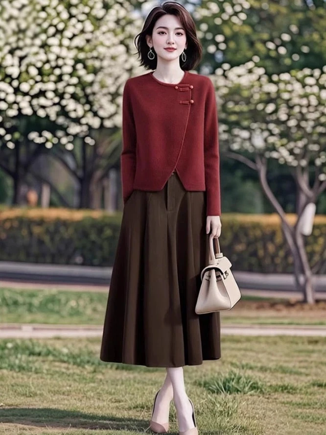 2025春秋新款中老年洋气德绒套装新中式盘扣网红洋气炸街女装毛衣