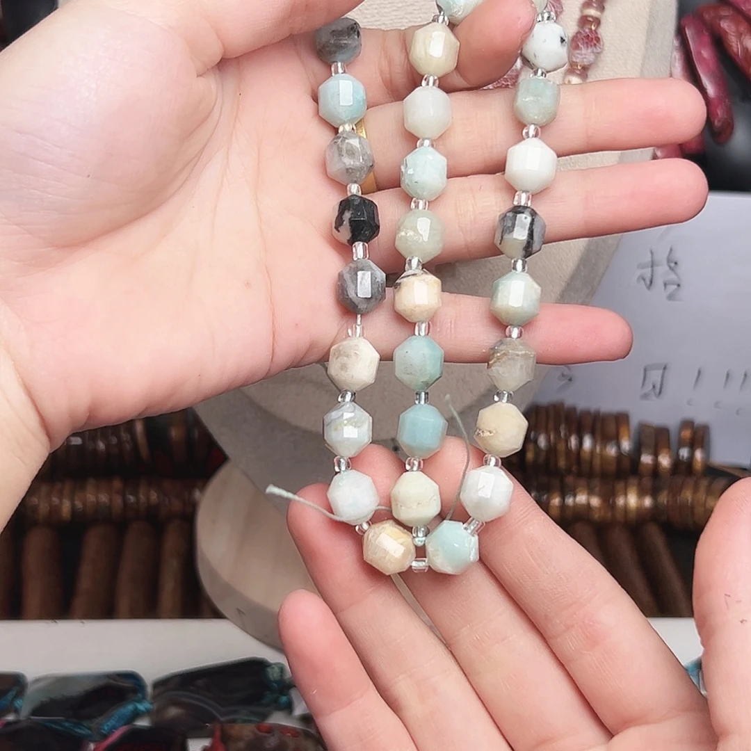 玛瑙/玉髓合金珠宝半成品h258 钻切天河石一条