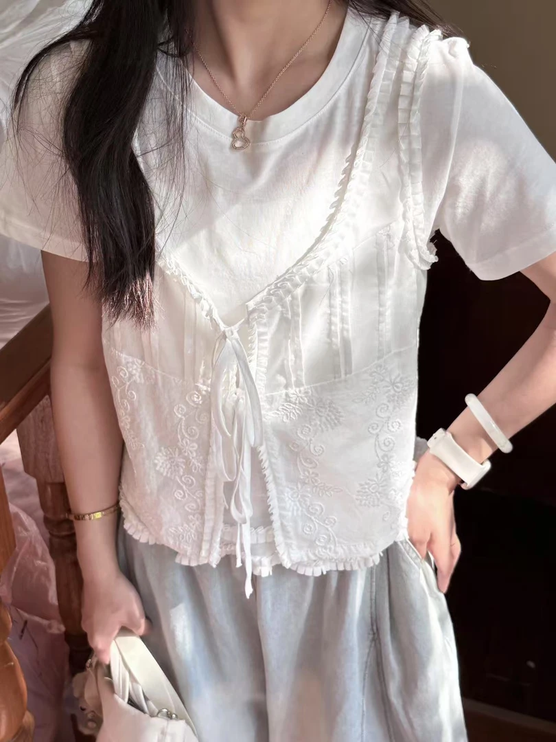「大昕·白茶花」2025初夏新款重工精致刺绣法式小衫