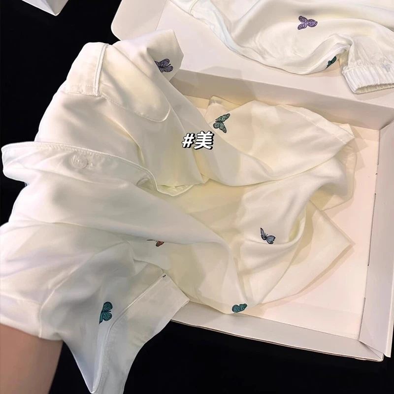 白月光蝴蝶睡衣女款夏季2025新款冰丝短袖短裤高级感家居服夏天